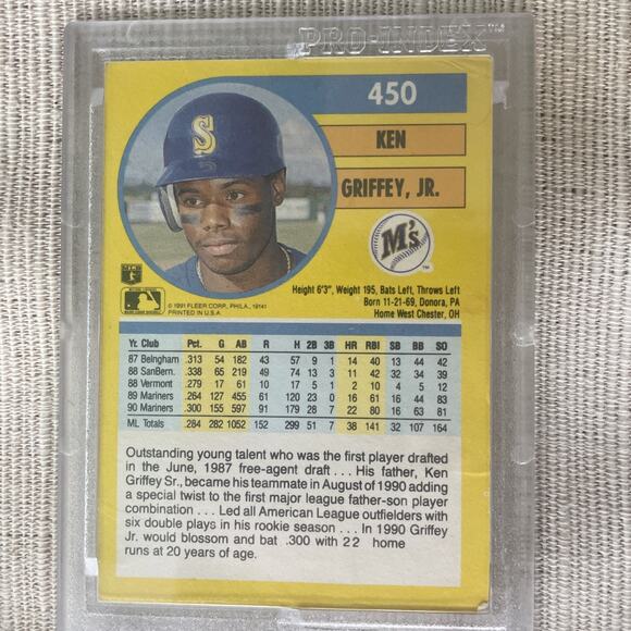 Ken Griffey Jr 1991 Fleer #450 - PSA 9 - Seattle Mariners - Picture 2 of 2